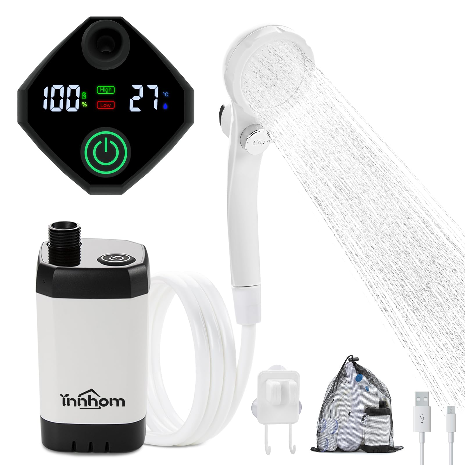 6000mAh Rechargeable Portable Camping Shower with 2 Modes