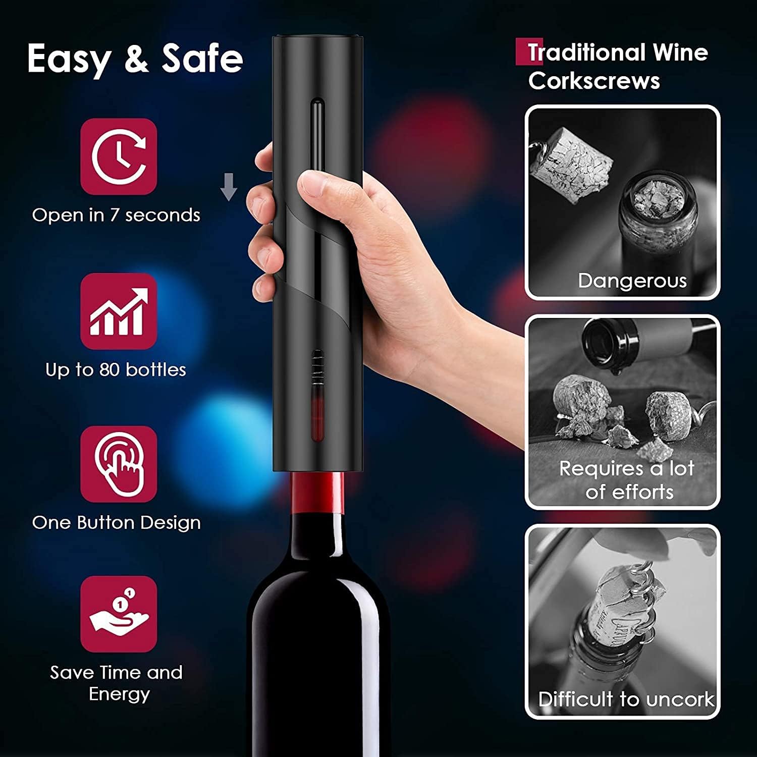 Automatic Wine Bottle Opener, Cordless, Battery Powered