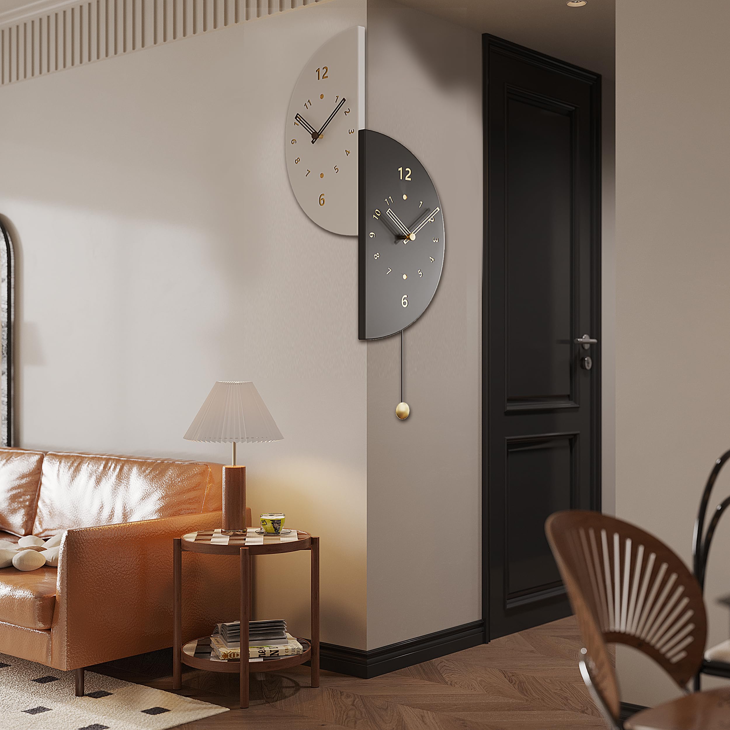 Modern Double-Sided Wall Clock with Pendulum