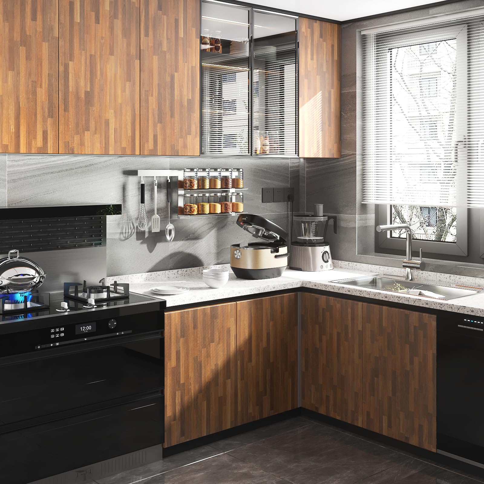 Peel-and-stick wood grain vinyl