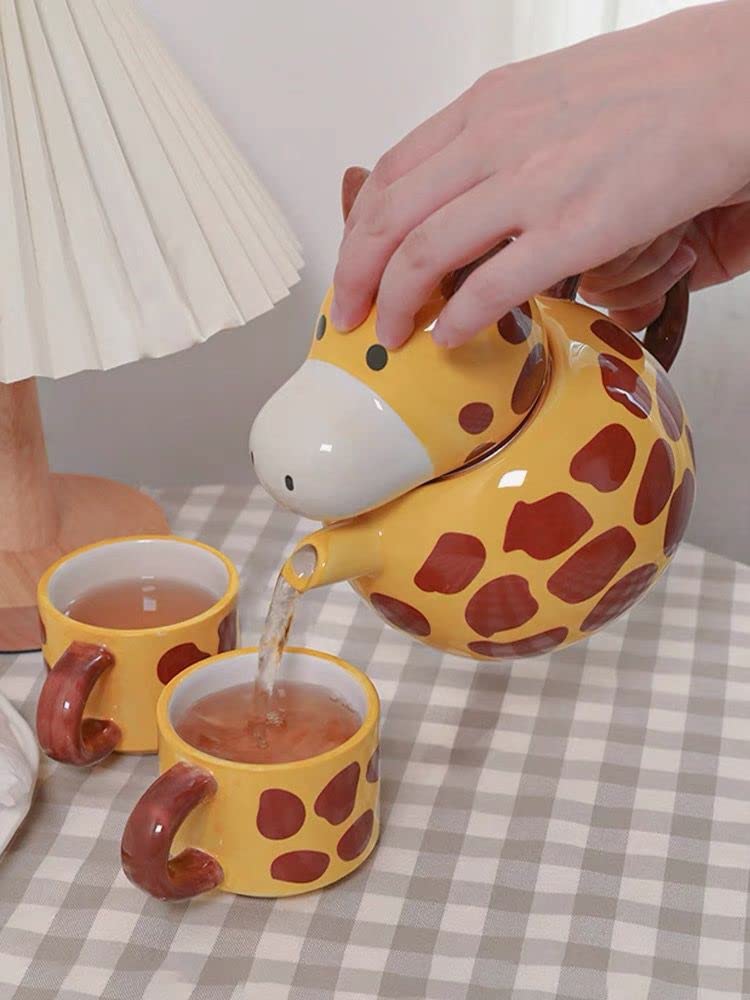 Giraffe Ceramic Teapot with 2 Matching Cups