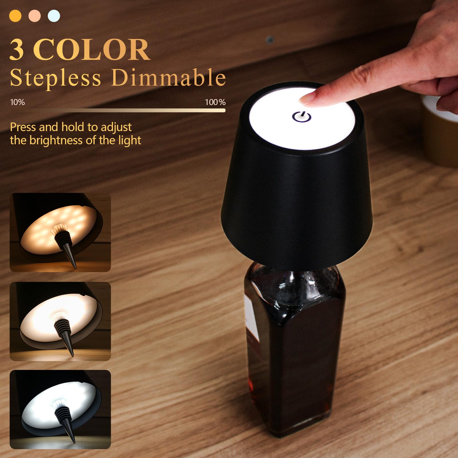 Wireless Bottle Lamp with Touch Dimming
