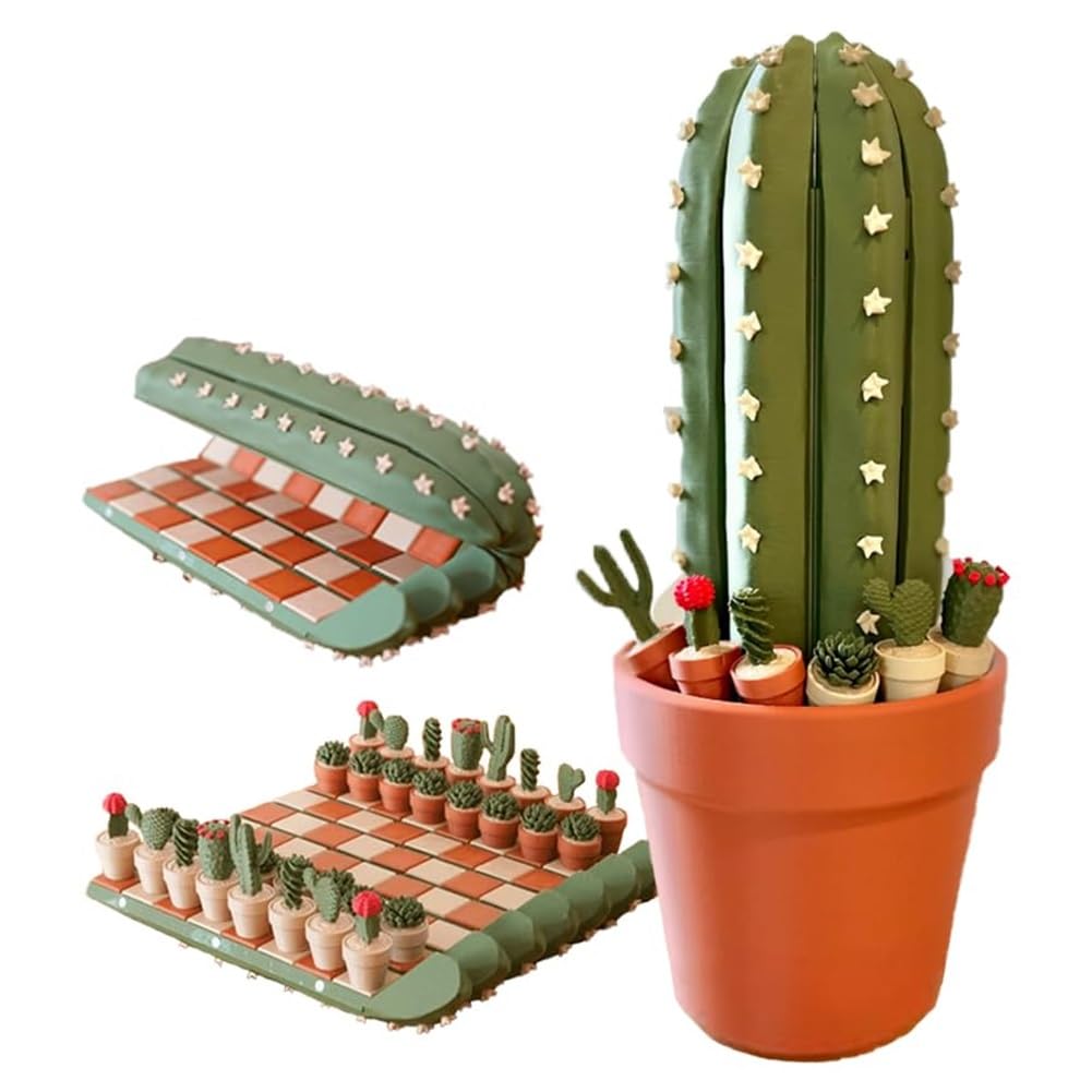 Cactus Chess Set, Portable 3D Succulent-Themed Game