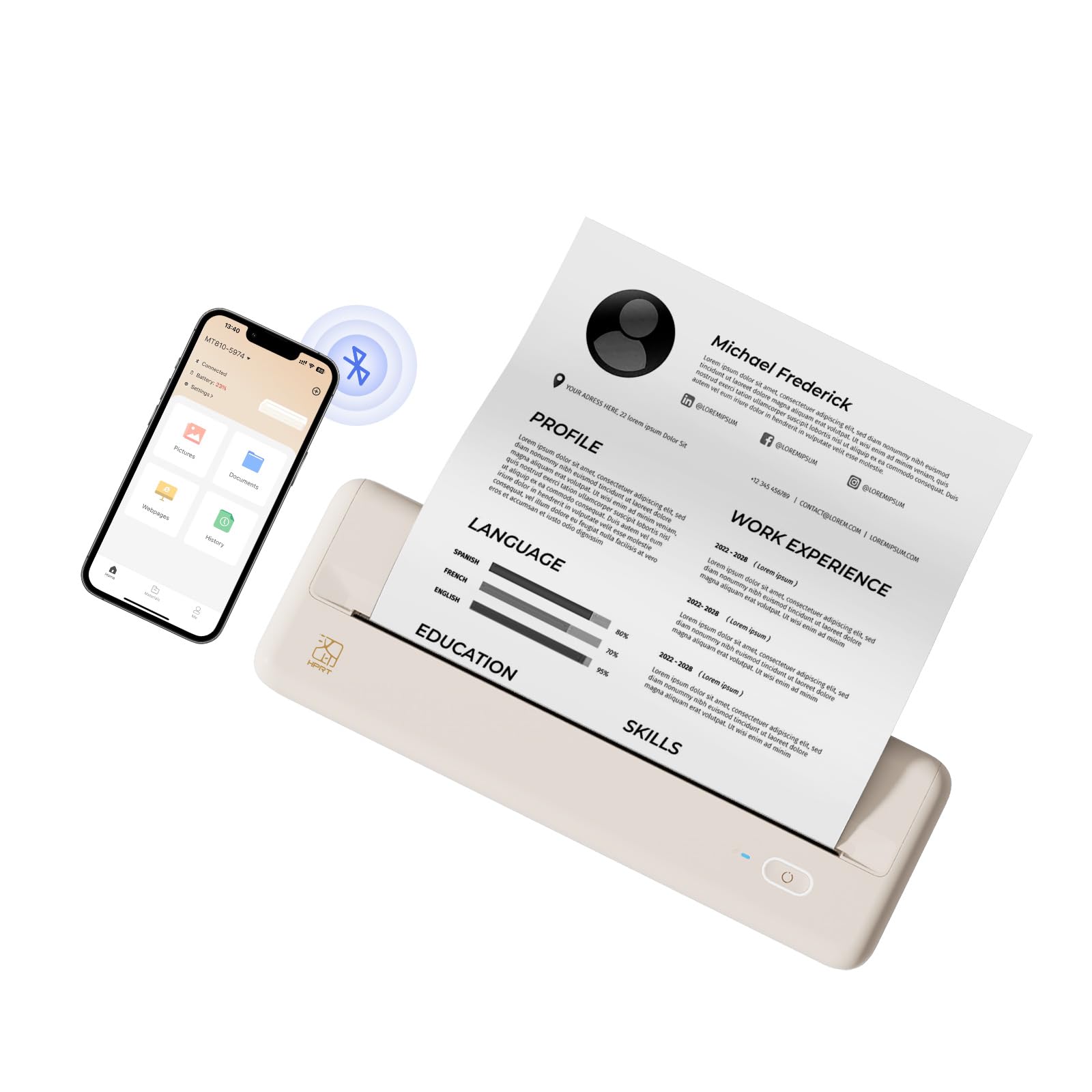 Portable Thermal Printer, Wireless Inkless Mobile Printing