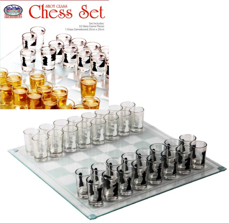 Shot Glass Chess Set, Fun Drinking Game with Glass Board