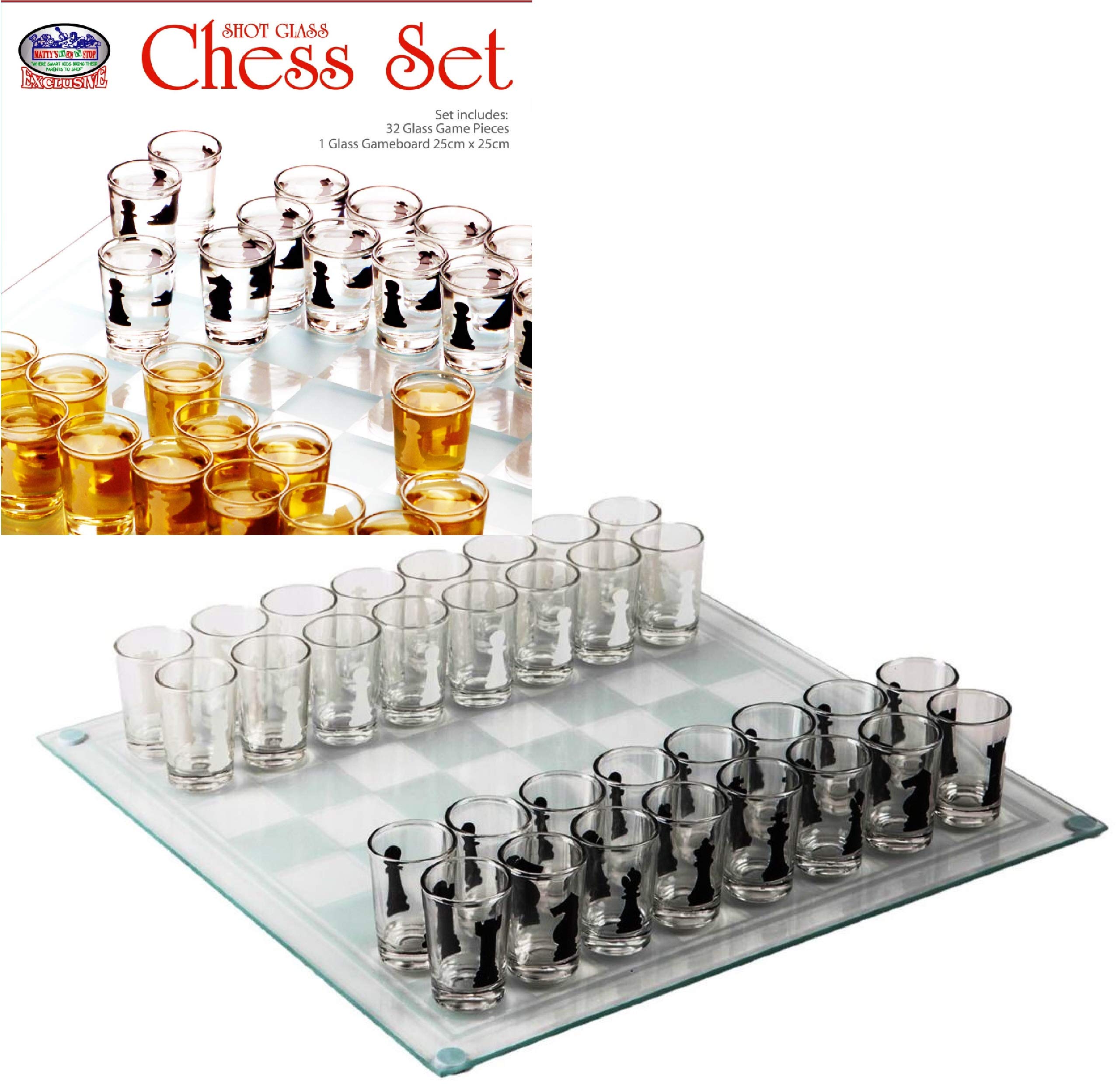 Shot Glass Chess Set, Fun Drinking Game with Glass Board